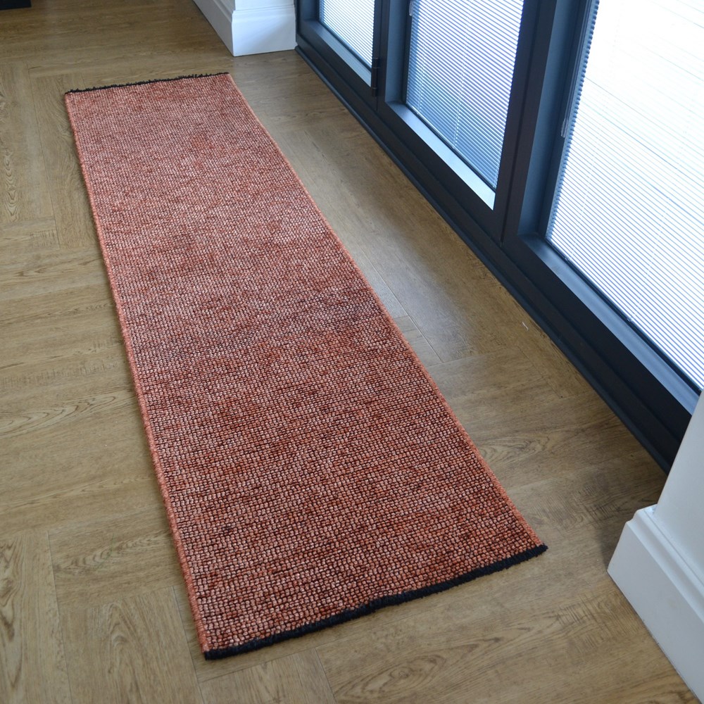 Zenith Jacquard Flatweave Tassel Geometric Runner Rugs in Copper Brown